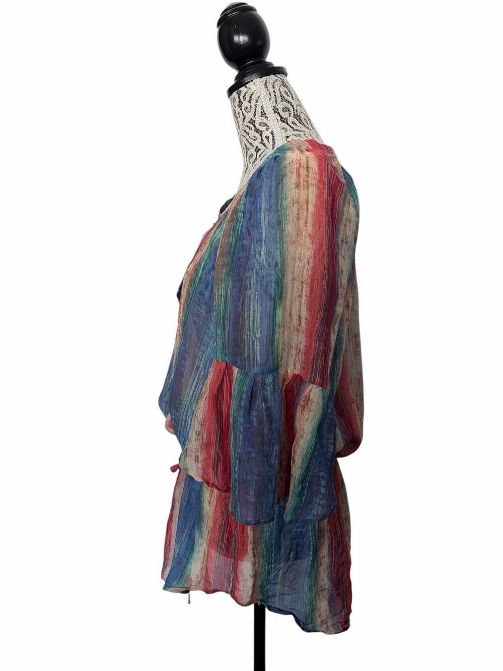 Vix Paula Hermanny 100% Silk Striped Cover-Up Tunic Bell Sleeve Size S - Picture 6 of 12